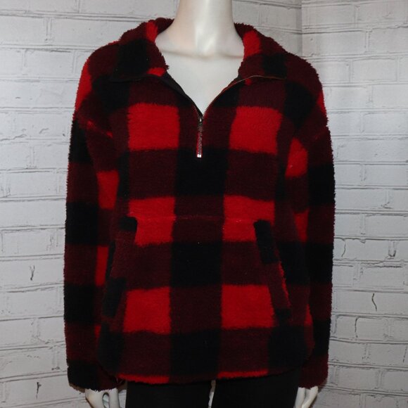 ❤️🖤🏕️ Old Navy Fleece · Red Buffalo Plaid · Half-Zip · Size M - Picture 1 of 6